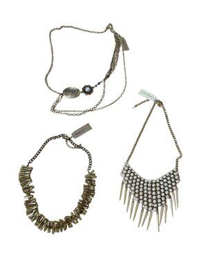 Lot of Gold Statement Necklaces With Unique Designs Including Spiked Beads